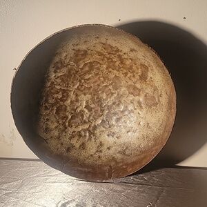 LARGE 15" Vintage Primitive Hand Hammered Metal Rolled Flattened Edge Bowl